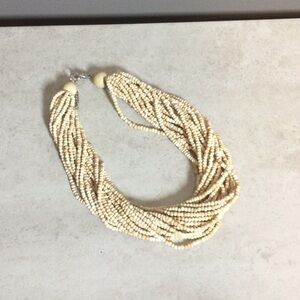 Oatmeal cream twist wooden bead necklace